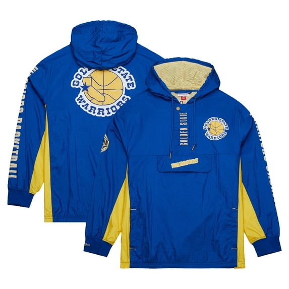 Men's Mitchell & Ness Royal Golden State Warriors  Team OG 2.0 Vintage Logo Anorak Windbreaker Quarter-Zip Jacket