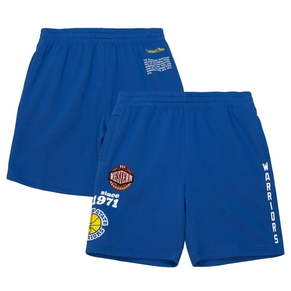 Men's Mitchell & Ness Royal Golden State Warriors Team Origins Fleece Shorts