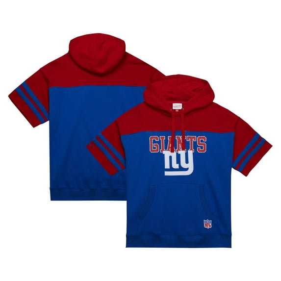 Men's Mitchell & Ness Royal New York Giants Off Field Vintage Logo Short Sleeve Pullover Hoodie