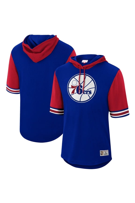 Men's Mitchell & Ness Royal Philadelphia 76ers Hardwood Classics Buzzer Beater Mesh Pullover Hoodie