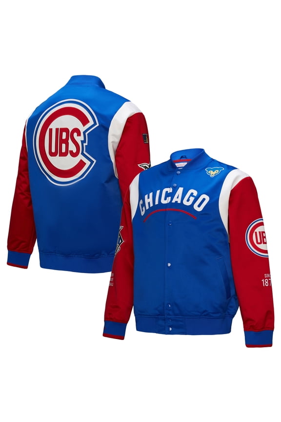 Men's Mitchell & Ness Royal/Red Chicago Cubs Cooperstown Collection Team Origins Satin Full-Snap Jacket