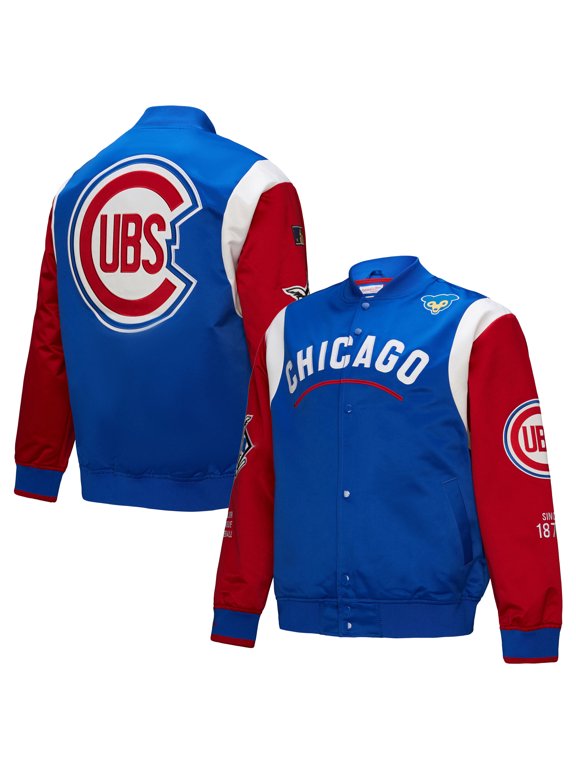 Men's Mitchell & Ness Royal/Red Chicago Cubs Cooperstown Collection Team Origins Satin Full-Snap Jacket