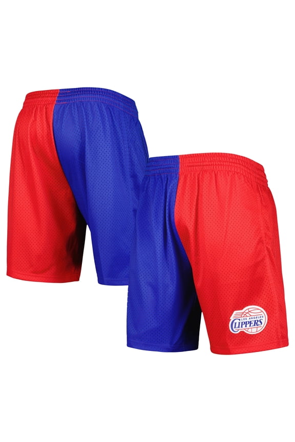 Men's Mitchell & Ness Royal/Red LA Clippers Hardwood Classics 2000 Split Swingman Shorts