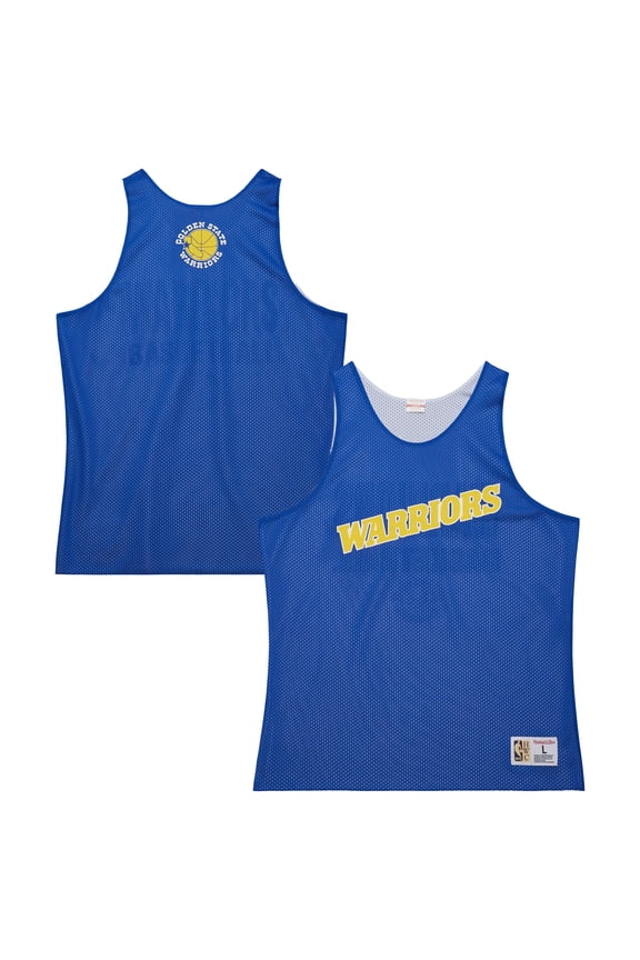 Men's Mitchell & Ness Royal/White Golden State Warriors Hardwood Classics Reversible Mesh Practice Jersey