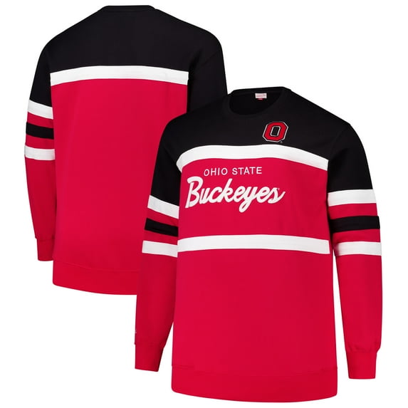 Men's Mitchell & Ness Scarlet Ohio State Buckeyes Big & Tall Vintage Logo Head Coach Fleece Pullover Sweatshirt