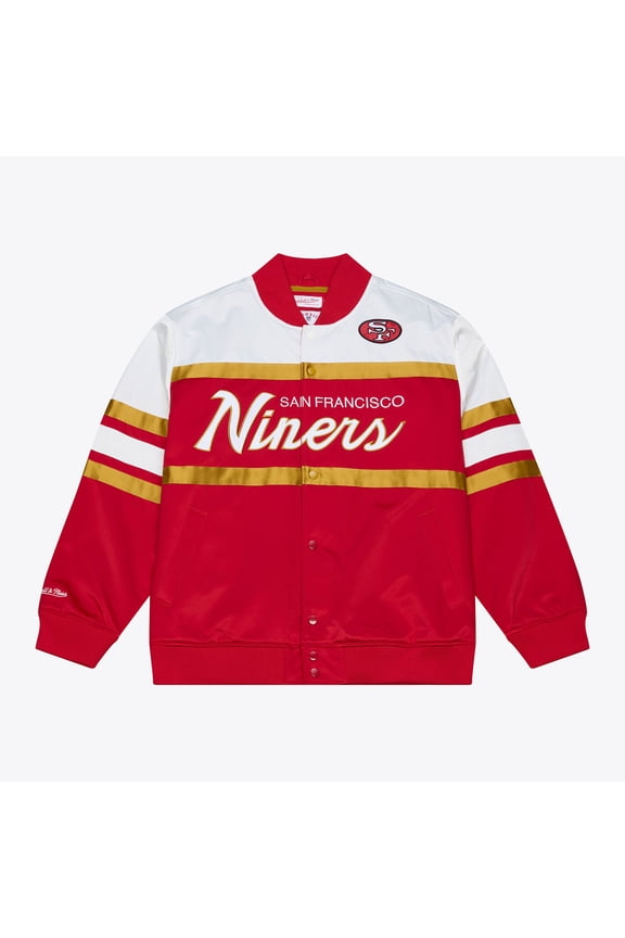 Men's Mitchell & Ness  Scarlet San Francisco 49ers Head Coach Lightweight Full-Snap Satin Jacket