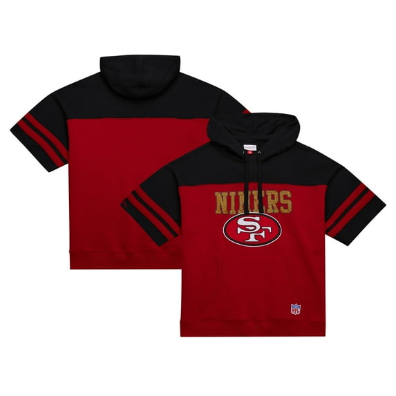 Men's Mitchell & Ness Scarlet San Francisco 49ers  Off Field Vintage Logo Short Sleeve Pullover Hoodie
