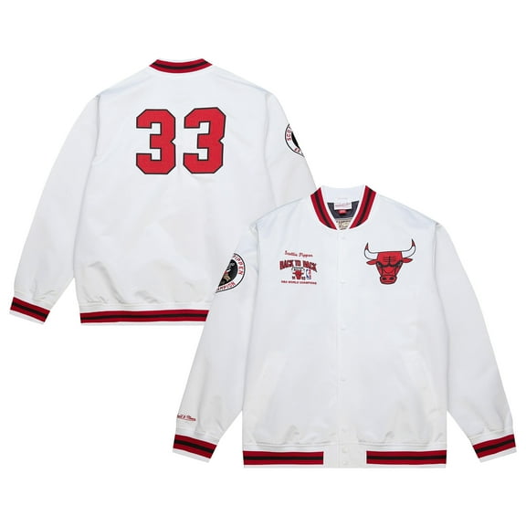 Men's-Mitchell & Ness Scottie Pippen White Chicago Bulls NBA Legends Full-Snap Satin Jacket