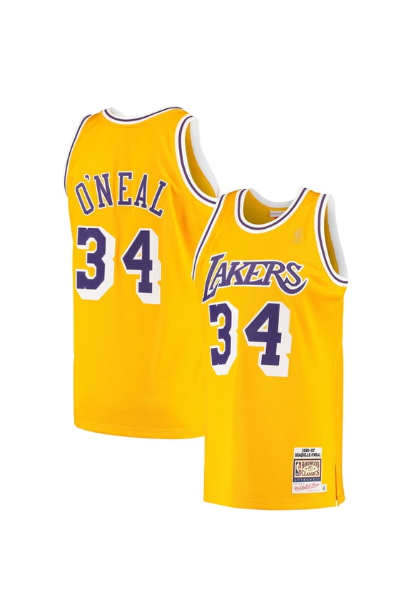 Men's Mitchell & Ness Shaquille O'Neal Gold Los Angeles Lakers 1996/97 Hardwood Classics Authentic Jersey