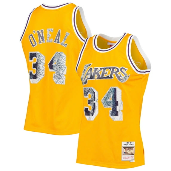 Men's Mitchell & Ness Shaquille O'Neal Gold Los Angeles Lakers 1996-97 Hardwood Classics NBA 75th Anniversary Diamond