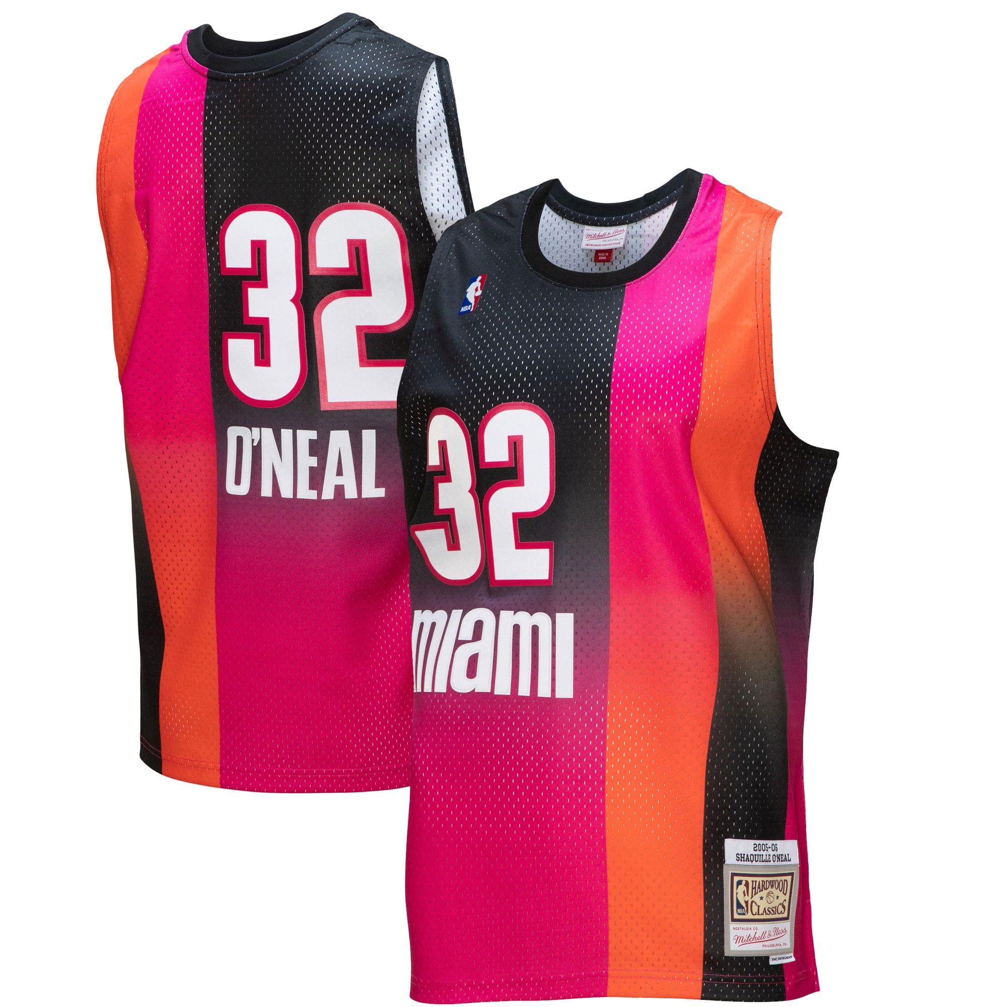 Men's Miami Heat Shaquille O'Neal Mitchell & Ness Pink/Black 2005/06  Hardwood Classics Fadeaway Swingman Player Jersey