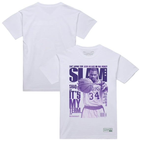 Men's-Mitchell & Ness Shaquille O'Neal White Los Angeles Lakers SLAM Gradient T-Shirt