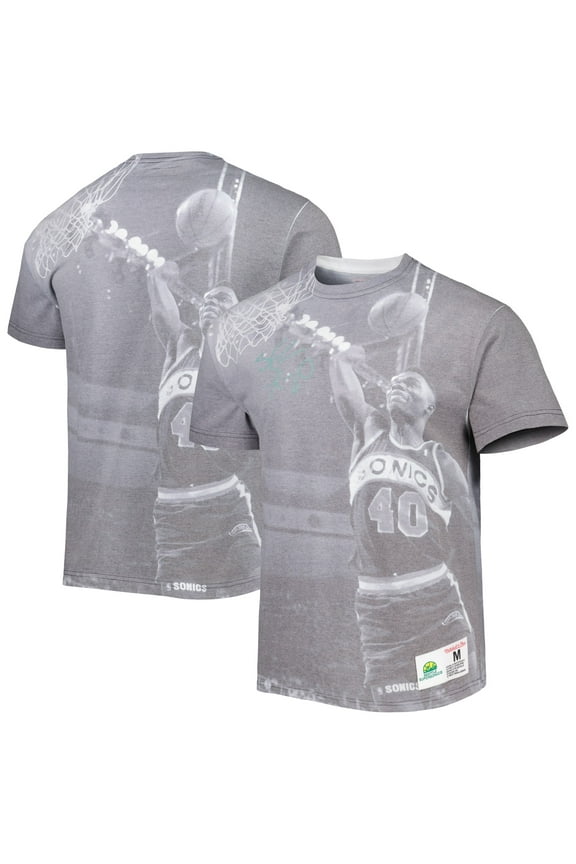 Men's Mitchell & Ness Shawn Kemp Heather Gray Seattle SuperSonics Above The Rim T-Shirt