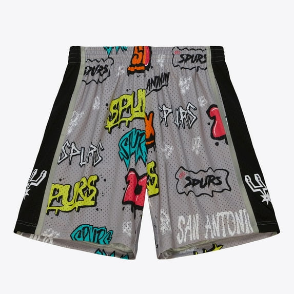 Men's Mitchell & Ness Silver San Antonio Spurs 1998/99 Hardwood Classics Slap Sticker Swingman Shorts