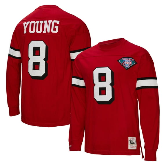 Men's Mitchell & Ness Steve Young Scarlet San Francisco 49ers Retired Player Name & Number Long Sleeve Top