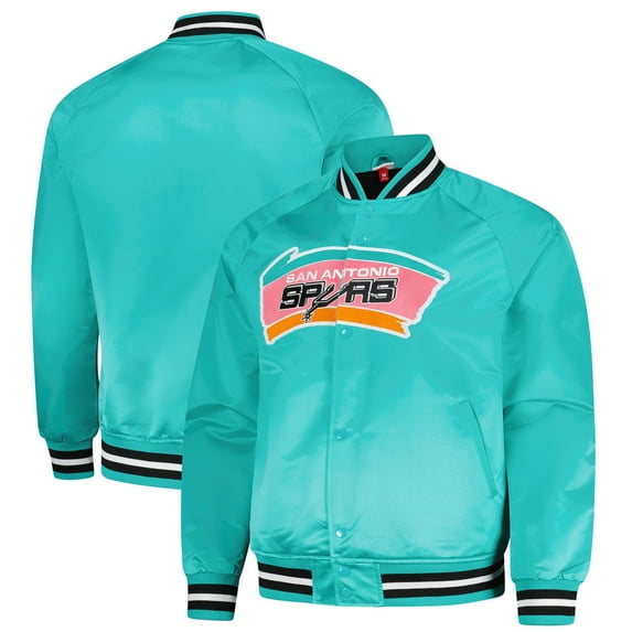 Men's Mitchell & Ness Teal San Antonio Spurs Hardwood Classics Throwback Wordmark Raglan Full-Snap Jacket