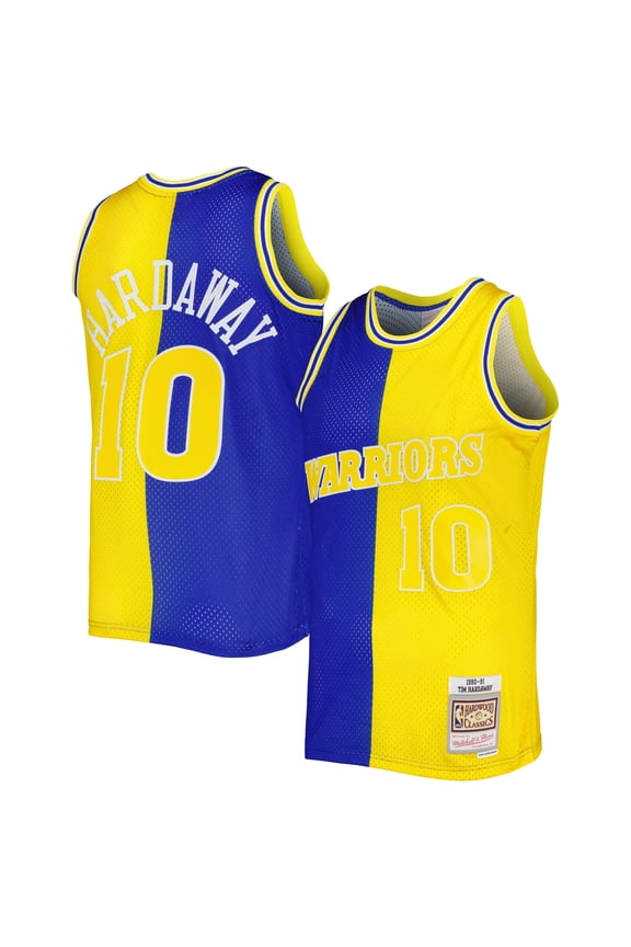 Men's Mitchell & Ness Tim Hardaway Royal/Gold Golden State Warriors Hardwood Classics 1990/91 Split Swingman Jersey
