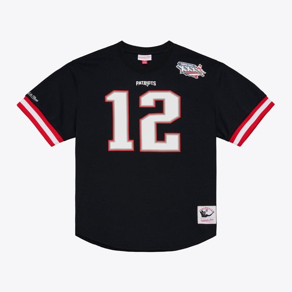 Men's Mitchell & Ness Tom Brady Black New England Patriots Retired Player Name & Number Mesh Top
