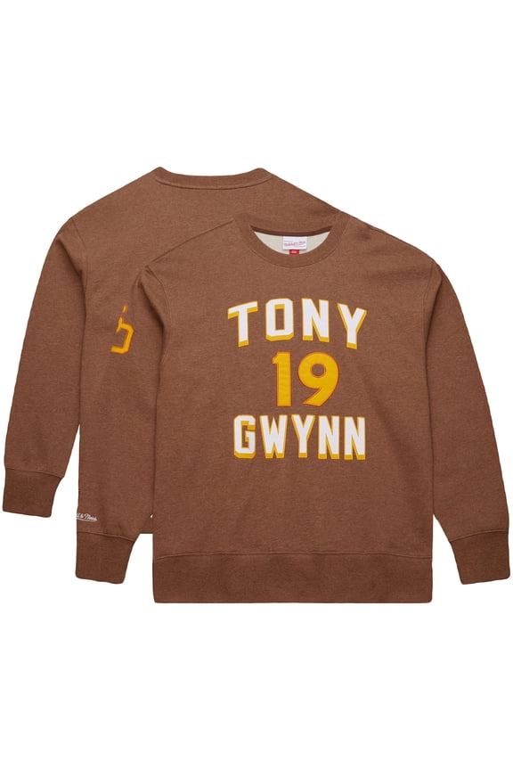 Men's Mitchell & Ness Tony Gwynn Brown San Diego Padres Legends Collection Vintage Logo Name & Number Fleece Pullover
