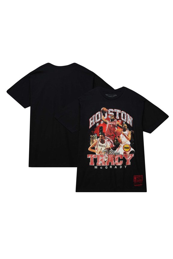 Men's Mitchell & Ness Tracy McGrady Black Houston Rockets Hardwood Classics Bling Concert Player T-Shirt