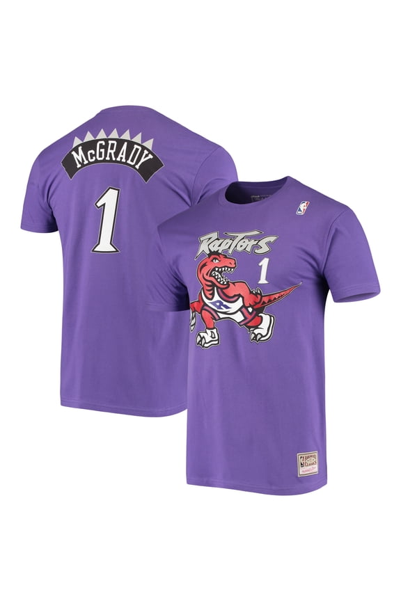 Men's Mitchell & Ness Tracy McGrady Purple Toronto Raptors Hardwood Classics Stitch Name & Number T-Shirt