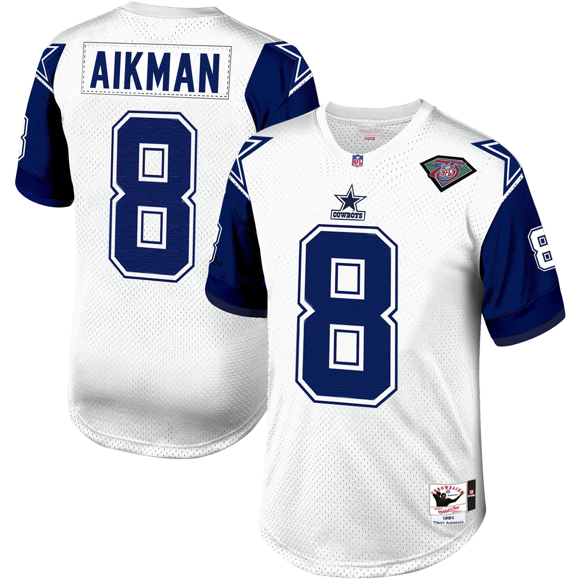 Men's Mitchell & Ness Troy Aikman White Dallas Cowboys 1994 Authentic ...