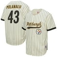 thumbnail image 1 of Men's Mitchell & Ness Troy Polamalu Cream Pittsburgh Steelers Name & Number Mesh Button-Up Baseball Jersey, 1 of 7