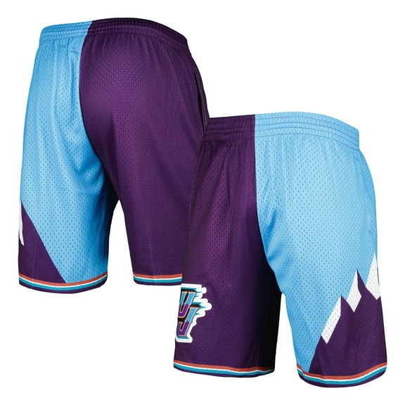 Men's Mitchell & Ness Turquoise/Purple Utah Jazz Hardwood Classics 1996 Split Swingman Shorts
