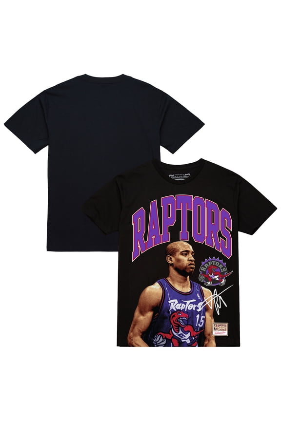 Men's Mitchell & Ness Vince Carter Black Toronto Raptors Hardwood Classics Player Arch T-Shirt