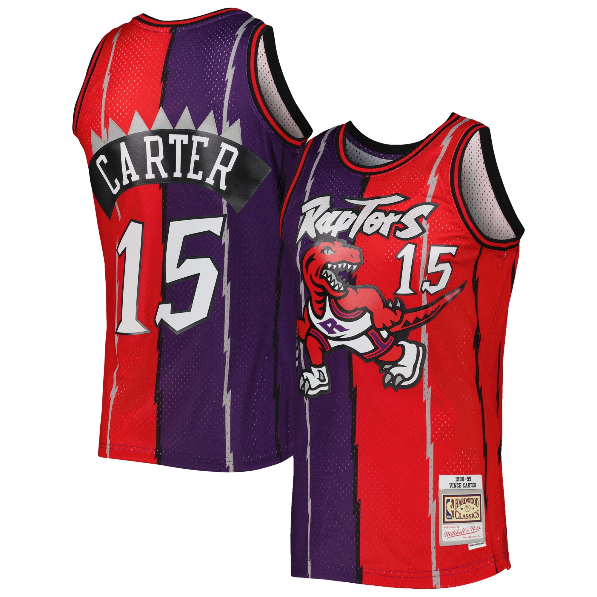 Men's Mitchell & Ness Vince Carter Purple/Red Toronto Raptors Hardwood  Classics 1998/99 Split Swingman Jersey