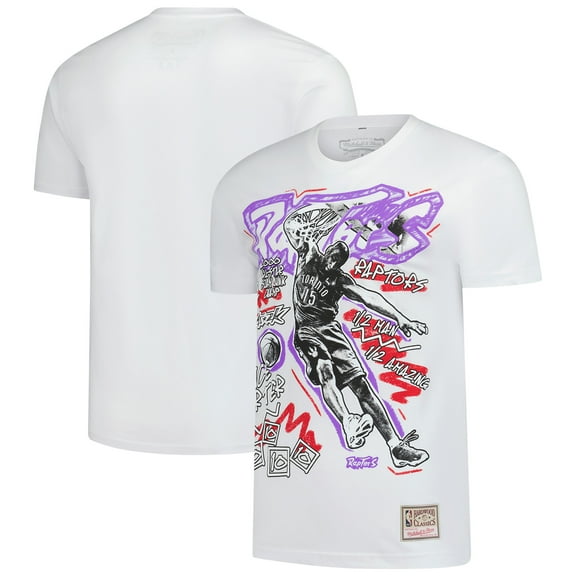 Men's Mitchell & Ness Vince Carter White Toronto Raptors Hardwood Classics Chalked Up T-Shirt