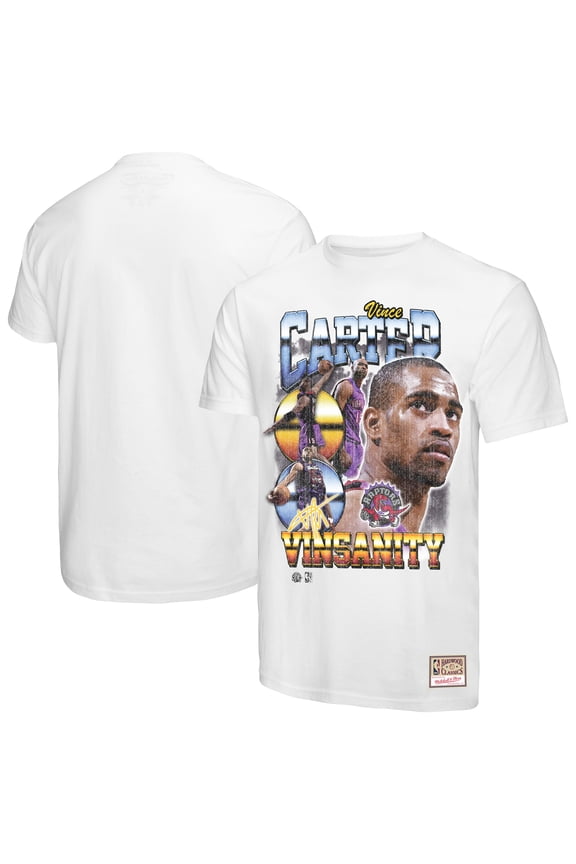 Men's Mitchell & Ness Vince Carter White Toronto Raptors Hardwood Classics Commemorative Player Collage T-Shirt