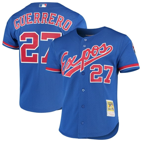 Men's Mitchell & Ness Vladimir Guerrero Royal Montreal Expos Cooperstown Collection Mesh Batting Practice Button-Up