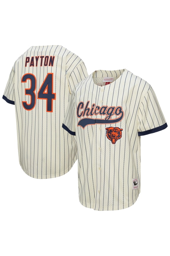 Men's Mitchell & Ness Walter Payton Cream Chicago Bears Name & Number Mesh Button-Up Baseball Jersey