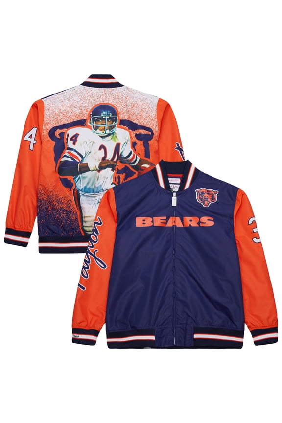 Men's Mitchell & Ness Walter Payton Navy Chicago Bears Retired Player Graphic Full-Zip Satin Jacket