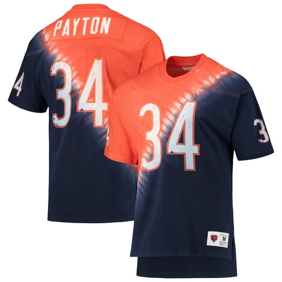 Men's Mitchell & Ness Walter Payton Orange/Navy Chicago Bears Retired Player Name & Number Diagonal Tie-Dye V-Neck