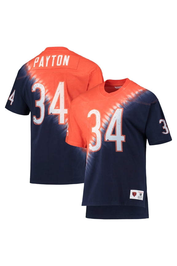 Men's Mitchell & Ness Walter Payton Orange/Navy Chicago Bears Retired Player Name & Number Diagonal Tie-Dye V-Neck