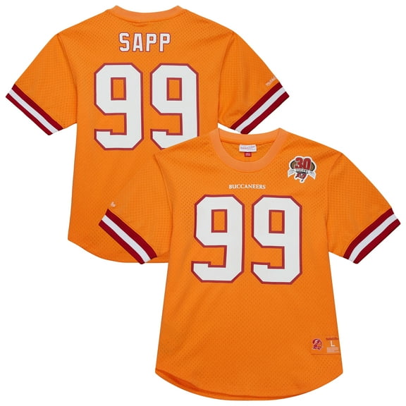 Men's Mitchell & Ness Warren Sapp Orange Tampa Bay Buccaneers Retired Player Name & Number Mesh Top