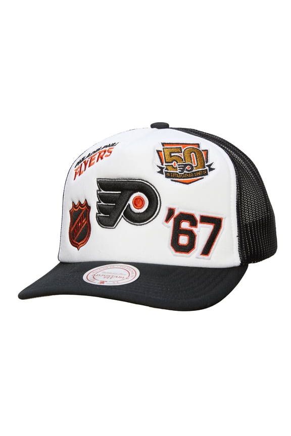 Men's Mitchell & Ness White/Black Philadelphia Flyers Gridlock Trucker Adjustable Hat