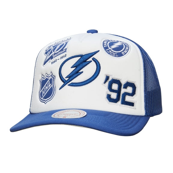 Men's Mitchell & Ness White/Blue Tampa Bay Lightning Gridlock Trucker Adjustable Hat