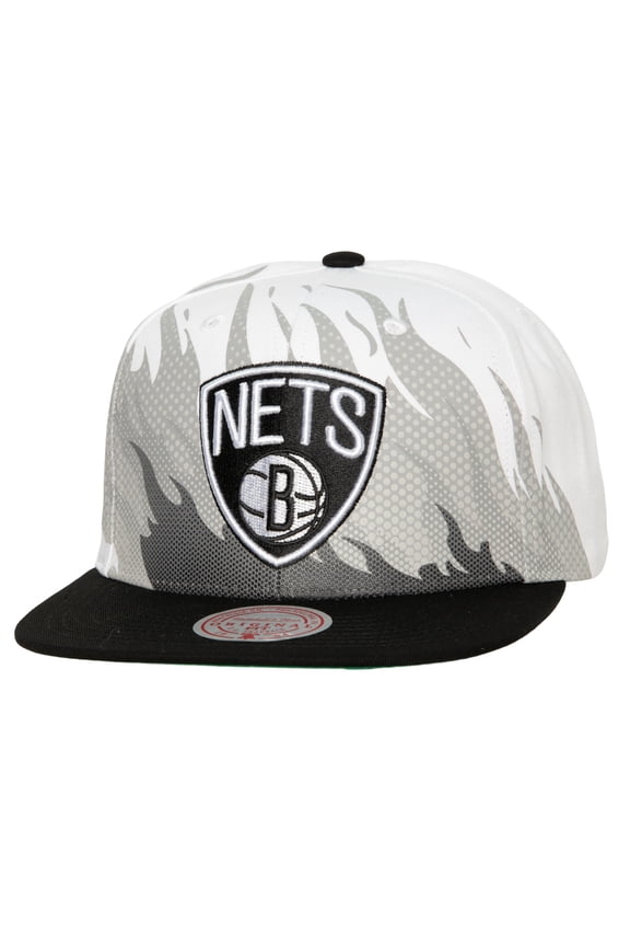 Men's Mitchell & Ness White Brooklyn Nets Hot Fire Snapback Hat
