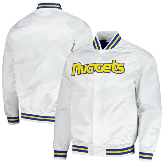 Men's Mitchell & Ness White Denver Nuggets Hardwood Classics Throwback Wordmark Raglan Full-Snap Jacket