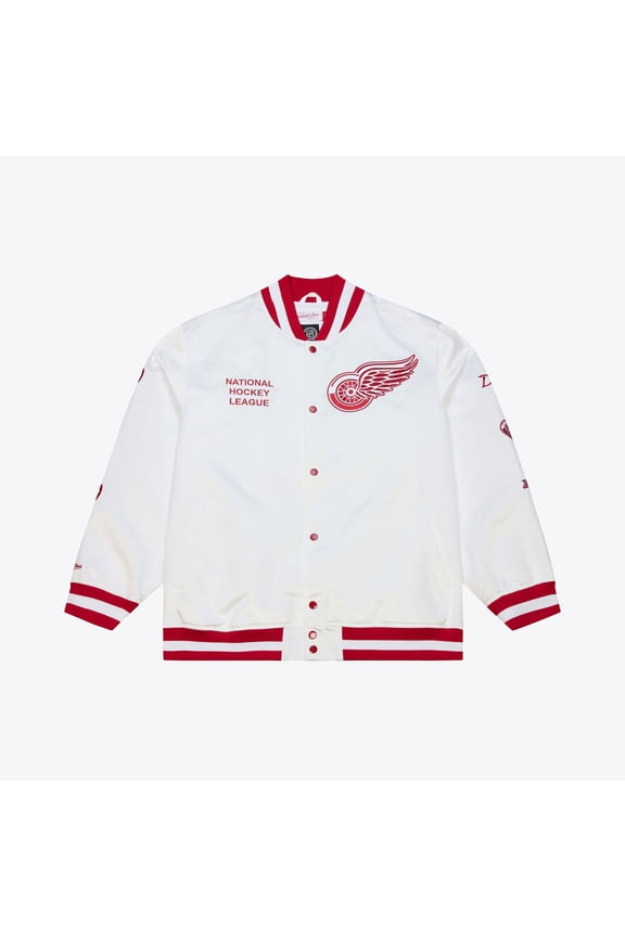 Men's Mitchell & Ness White Detroit Red Wings Arctic Lightweight Satin Full-Snap Jacket