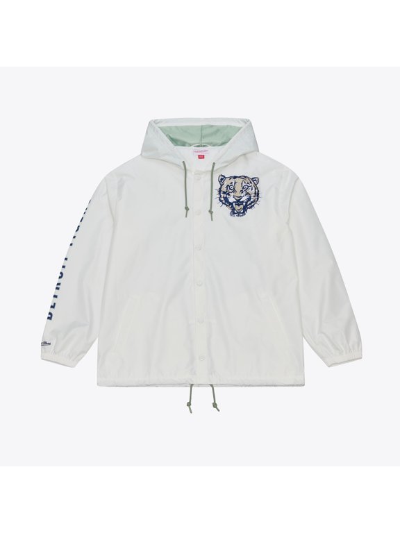 Men's Mitchell & Ness White Detroit Tigers Yacht Rock Coaches Full-Snap Hooded Windbreaker Jacket