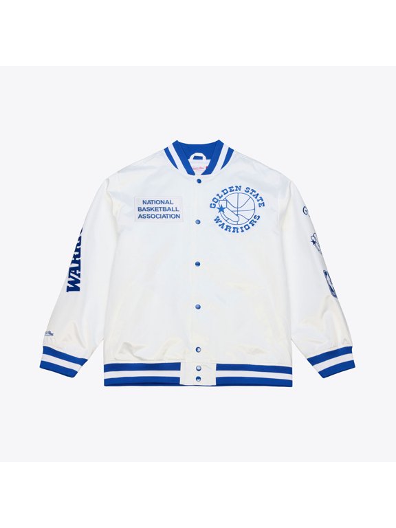 Men's Mitchell & Ness White Golden State Warriors Arctic Lightweight Full-Snap Satin Jacket
