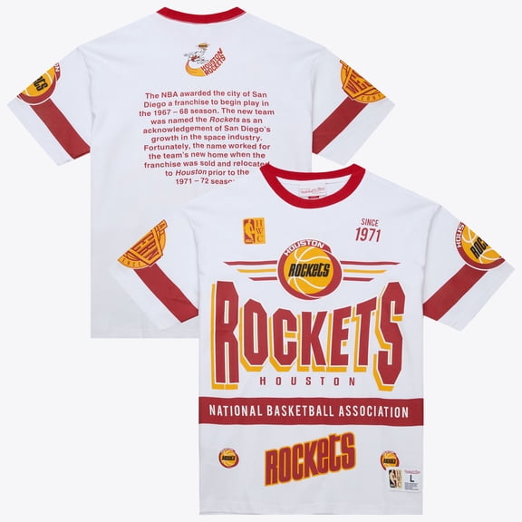 Men's Mitchell & Ness White Houston Rockets Hardwood Classics Team Origins Vintage Logo T-Shirt