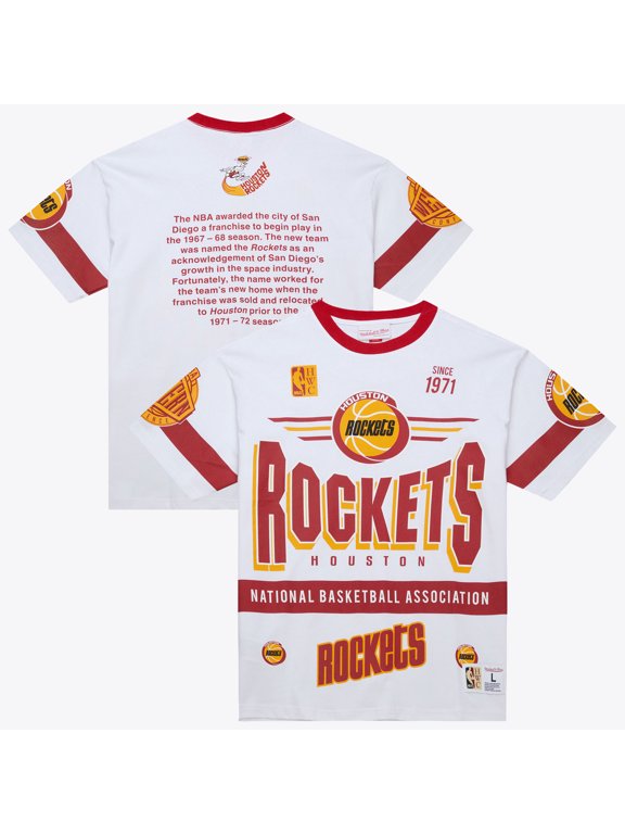Men's Mitchell & Ness White Houston Rockets Hardwood Classics Team Origins Vintage Logo T-Shirt
