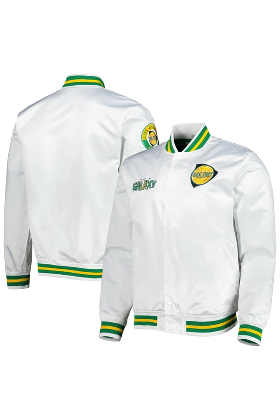 Men's Mitchell & Ness White LA Galaxy City Full-Snap Satin Jacket