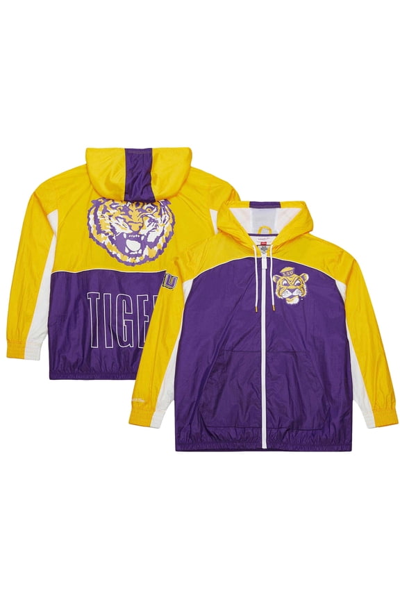 Men's Mitchell & Ness White LSU Tigers Big Shot Premium Full-Zip Windbreaker