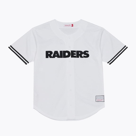 Men's Mitchell & Ness White Las Vegas Raiders Monochrome Mesh Full-Button Baseball Jersey